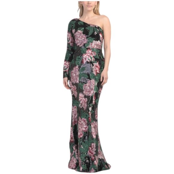 MARCHESA One Shoulder Long Sleeved Gown - Picture 1 of 2